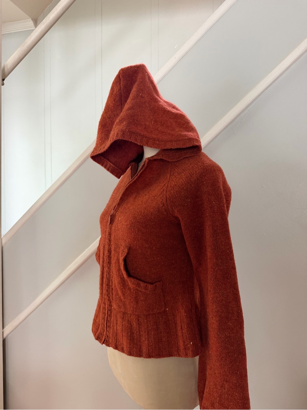 Twiggy 100% Lambswool Hooded Zip Cardigan Forest Fairy Cottagecore Rust Size L - Picture 5 of 8